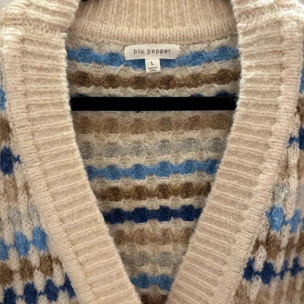 Blu Pepper Diamond Print Button Front Cardigan - Large - Picture 5 of 9